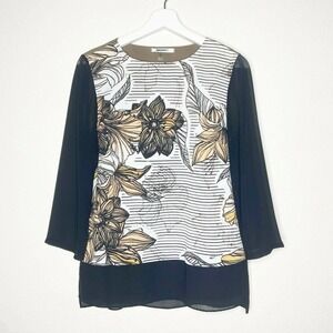 DKNYC Striped Floral Blouse